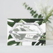 Tropische monstera Marmer Wedding RSVP Kaarten Kaartje (Staand voorkant)