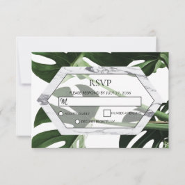 Tropische monstera Marmer Wedding RSVP Kaarten Kaartje