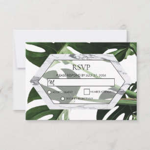 Tropische monstera Marmer Wedding RSVP Kaarten Kaartje