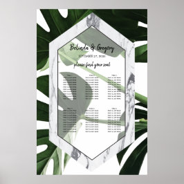 Tropische monstera marmer Wedding Seding Chart Poster
