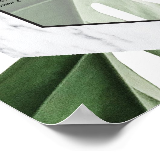 Tropische monstera marmer Wedding Seding Chart Poster (Hoek)