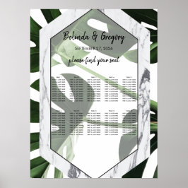 Tropische monstera marmer Wedding Seding Chart Poster