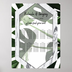 Tropische monstera marmer Wedding Seding Chart Poster