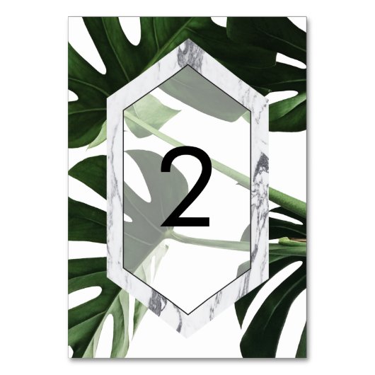 Tropische Monstera Marmeren Bruiloft Kaart (Voorkant)