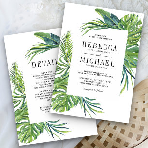 Tropische Monstera Palm All in One Bruiloft Kaart