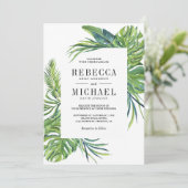 Tropische Monstera Palm Alles in één bruiloft Kaart (Staand voorkant)