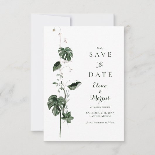 tropische Monstera Palm Botanicals Save The Date (Voorkant)