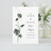 tropische Monstera Palm Botanicals Save The Date (Staand voorkant)