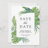 Tropische Monstera Palm Foto Collage Bruiloft Save The Date (Voorkant)