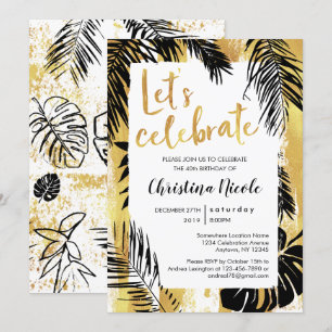 Tropische Monstera Palm Goud Zwart Laten We Vieren Kaart