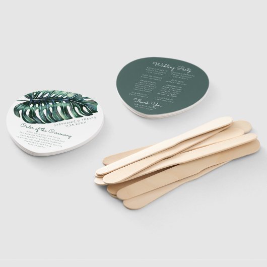 Tropische Monstera Palm Leaf bruiloft programma Handwaaier (Niet-gemonteerd)