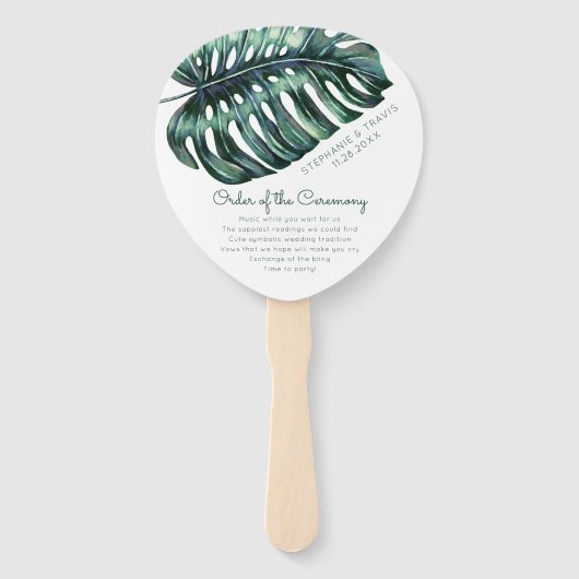 Tropische Monstera Palm Leaf bruiloft programma Handwaaier (Voorkant)