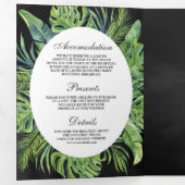 Tropische monstera Palm Leaves Black Wedding Drieluik Uitnodiging (Binnenzijde eerst)