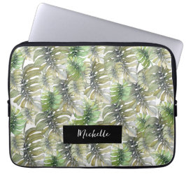 Tropische Monstera Palm Pastel Monogram Laptop Sleeve