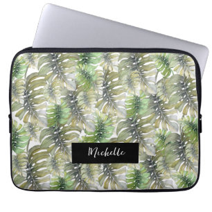 Tropische Monstera Palm Pastel Monogram Laptop Sleeve