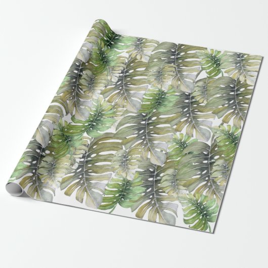 Tropische monstera Palm Pastel Pattern Cadeaupapier (Uitgerold)