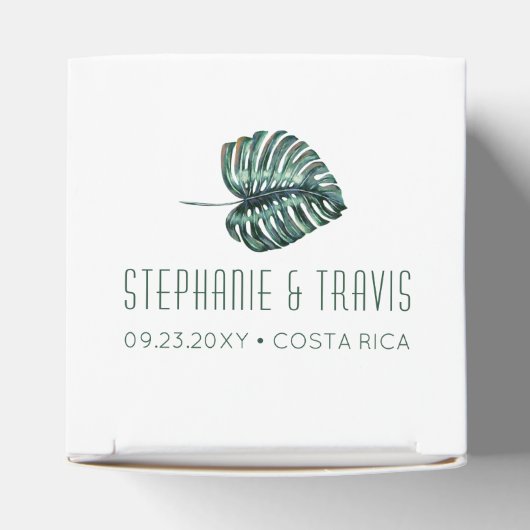 Tropische monstera palm Retro Beach Weddenplein Bedankdoosjes (Bovenkant)