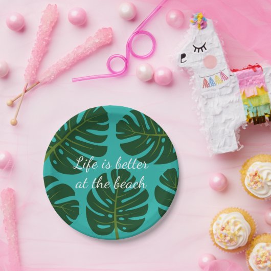 Tropische Monstera palmblad bloemenpapier borden Papieren Bordje (Feest)