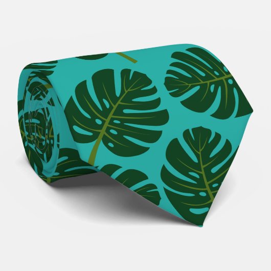 Tropische Monstera palmblad bloemenprint stropdas (Opgerold)
