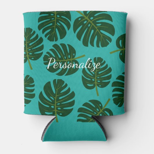 Tropische Monstera palmbladeren blikje of fleskoel Blikjeskoeler (Voorkant)