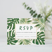 Tropische monstera, palmbladeren groene bruiloft R RSVP Kaartje (Staand voorkant)