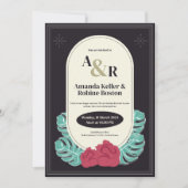Tropische Monstera & Roos bruiloft uitnodiging (Voorkant)