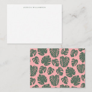 Tropische monstera Roze Groene Aangepaste Enclosur Notitiekaartje
