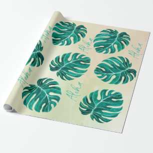 Tropische monstera smaragdgroene palmbladeren aloh cadeaupapier