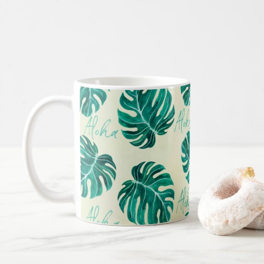 Tropische monstera smaragdgroene palmbladeren aloh koffiemok (Met donut)
