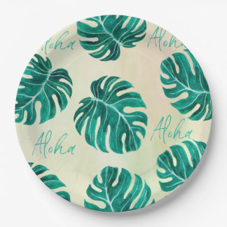 Tropische monstera smaragdgroene palmbladeren aloh papieren bordje