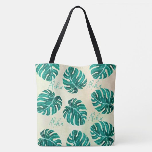 Tropische monstera smaragdgroene palmbladeren aloh tote bag (Achterkant)