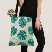 Tropische monstera smaragdgroene palmbladeren aloh tote bag (Dichtbij)