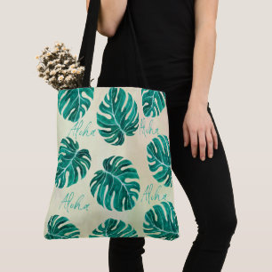 Tropische monstera smaragdgroene palmbladeren aloh tote bag