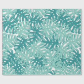 Tropische monstera Verlaat Blauwe en Witte Waterve Cadeaupapier (Vlak)