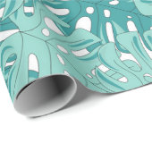 Tropische monstera Verlaat Blauwe en Witte Waterve Cadeaupapier (Rol Hoek)