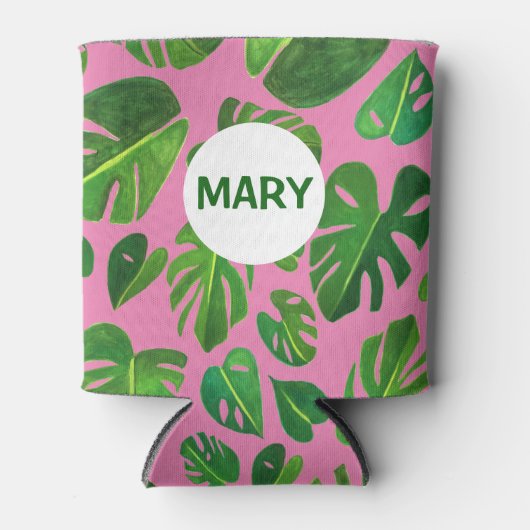 Tropische Monstera Waterverf Groen DOUANE schilder Blikjeskoeler (Voorkant)