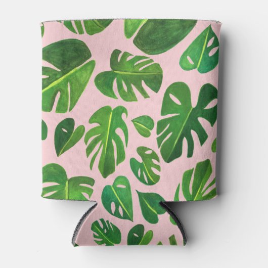 Tropische Monstera Waterverf Groen schilderen Blikjeskoeler (Voorkant)