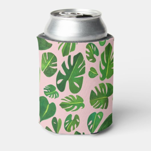 Tropische Monstera Waterverf Groen schilderen Blikjeskoeler (Blikje Achterkant)