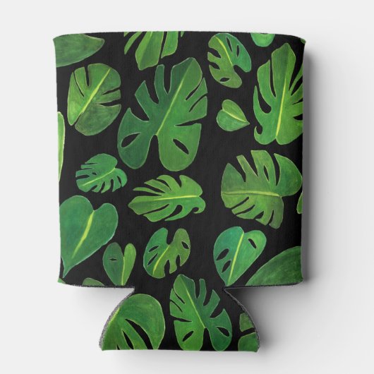 Tropische Monstera Waterverf Groen schilderen Blikjeskoeler (Achterkant)