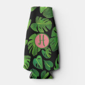 Tropische Monstera Waterverf Groene DOUANE-Initial Flesjeskoeler (Voorkant)