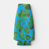 Tropische Monstera Waterverf Groene DOUANE-Initial Flesjeskoeler (Voorkant)