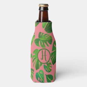 Tropische Monstera Waterverf Groene DOUANE-Initial Flesjeskoeler