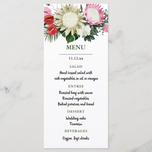 Tropische Monstera Waterverf Protea | Menu Weddens (Voorkant)