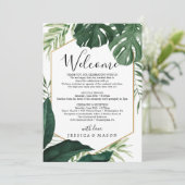 Tropische monstera Weddenschap Welkomstbrief reisr Programmakaart (Staand voorkant)