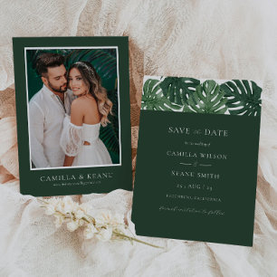 Tropische Monstera Wedding Save the Date Kaart