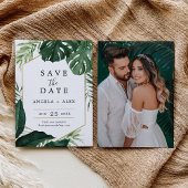 Tropische Monstera Wedding Save the Date Kaart