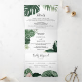 Tropische Monstera Wedding Tri-Fold Uitnodigingen (Binnen)