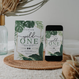 Tropische monstera Wild 1 eerste verjaardag Uitnod Kaart