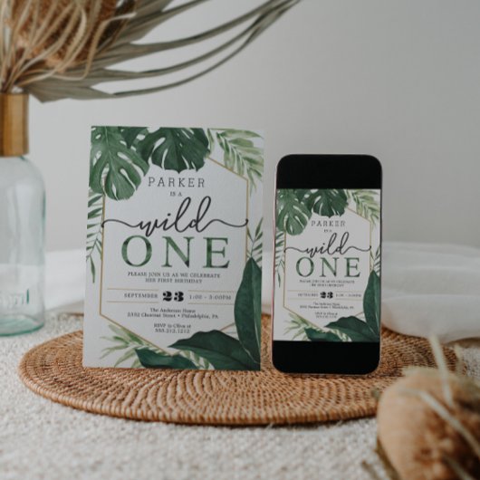 Tropische monstera Wild 1 eerste verjaardag Uitnod Kaart