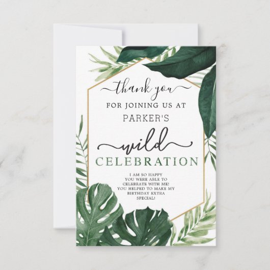 Tropische Monstera Wild One Birthday Bedankt Card Kaart (Voorkant)
